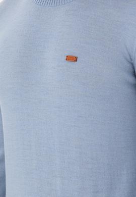 Erkek Slim Fit Bisiklet Yaka Açık Mavi Melanj Kazak - 50297040067