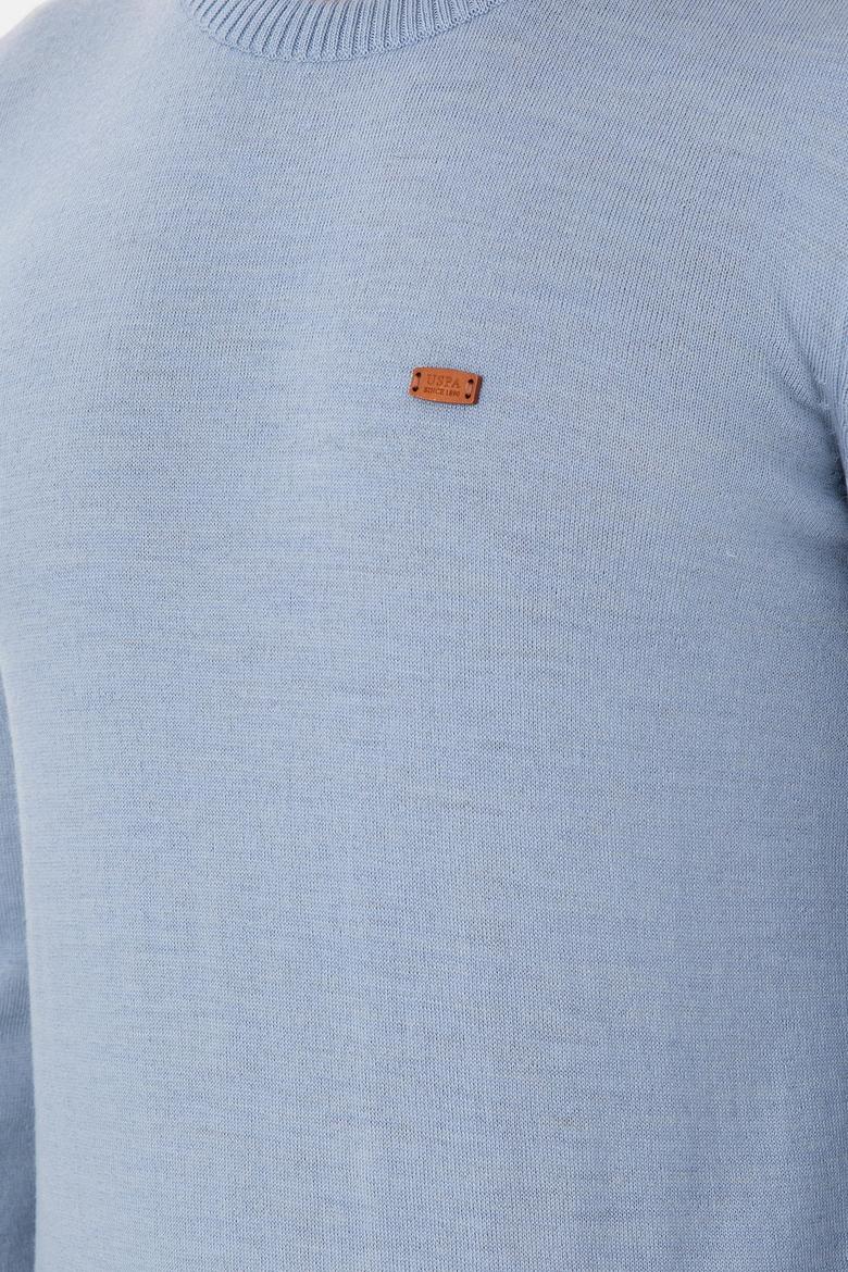 Erkek Slim Fit Bisiklet Yaka Açık Mavi Melanj Kazak - 50297040067