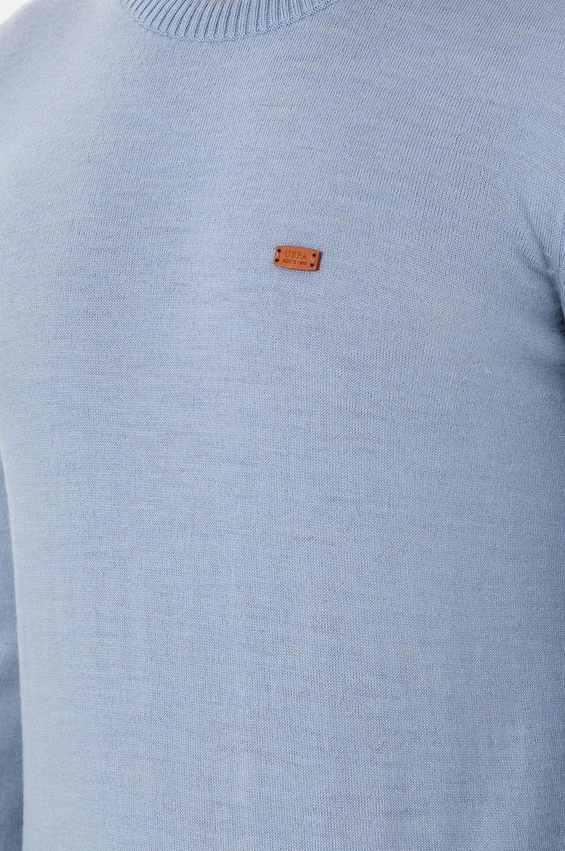 Erkek Slim Fit Bisiklet Yaka Açık Mavi Melanj Kazak