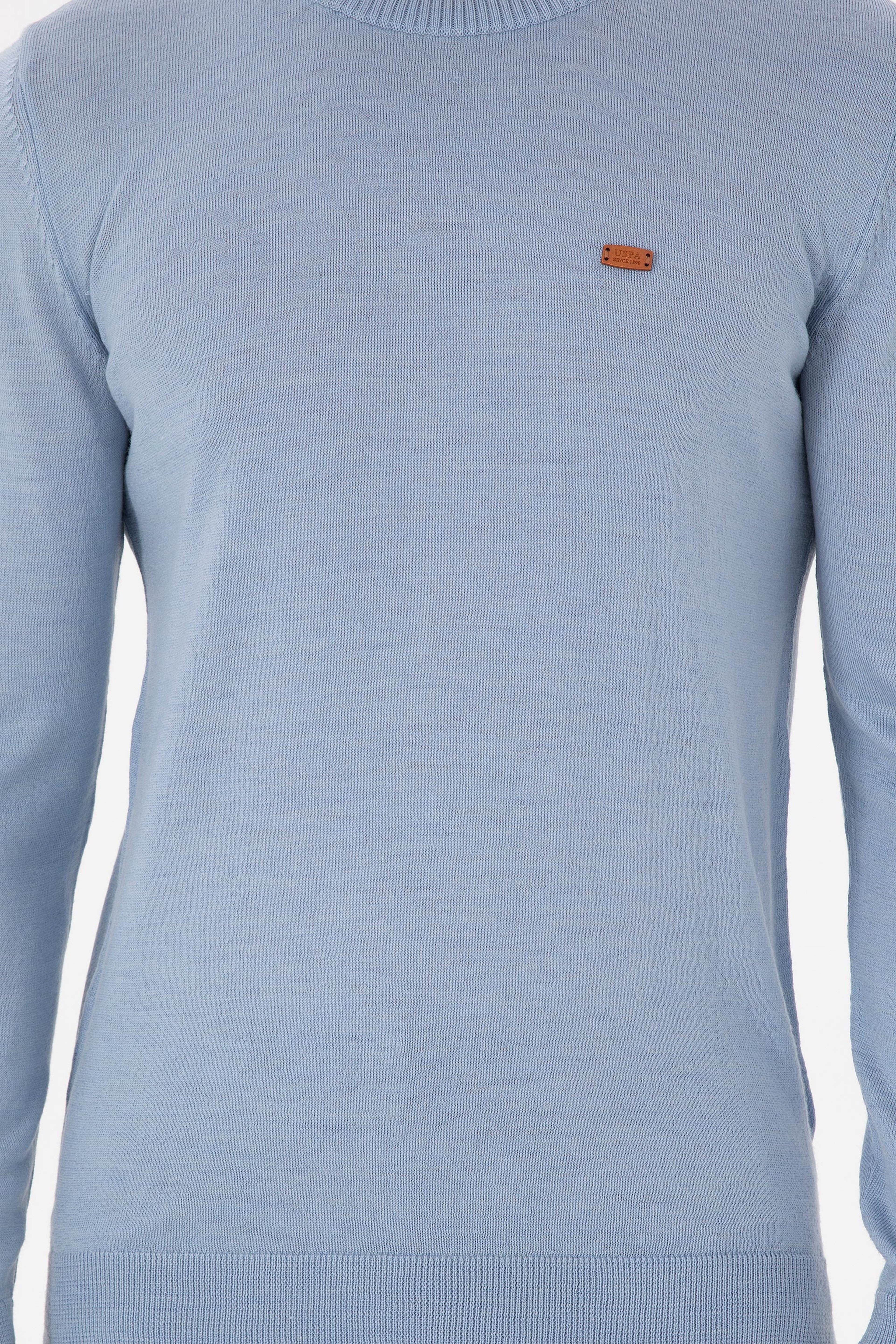 Erkek Slim Fit Bisiklet Yaka Açık Mavi Melanj Kazak