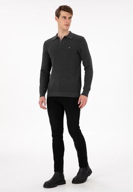 Erkek Regular Fit Yarım Fermuarlı Antrasit Melanj Basic Kazak - 50298266064