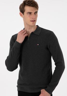 Erkek Regular Fit Yarım Fermuarlı Antrasit Melanj Basic Kazak - 50298266064