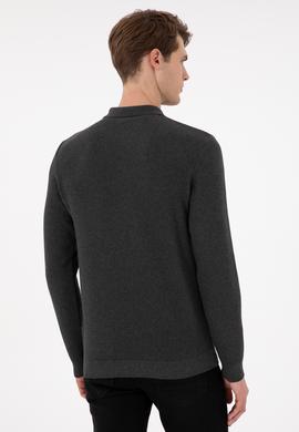 Erkek Regular Fit Yarım Fermuarlı Antrasit Melanj Basic Kazak - 50298266064