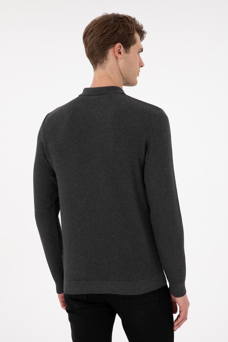 Erkek Regular Fit Yarım Fermuarlı Antrasit Melanj Basic Kazak - 50298266064