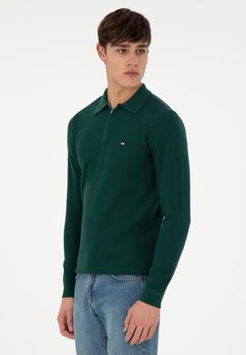 Erkek Regular Fit Yarım Fermuarlı Koyu Yeşil Basic Kazak - 50298266028