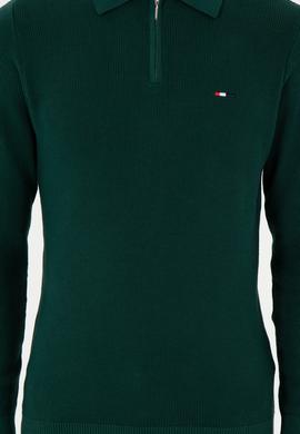 Erkek Regular Fit Yarım Fermuarlı Koyu Yeşil Basic Kazak - 50298266028