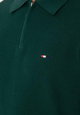 Erkek Regular Fit Yarım Fermuarlı Koyu Yeşil Basic Kazak - 50298266028