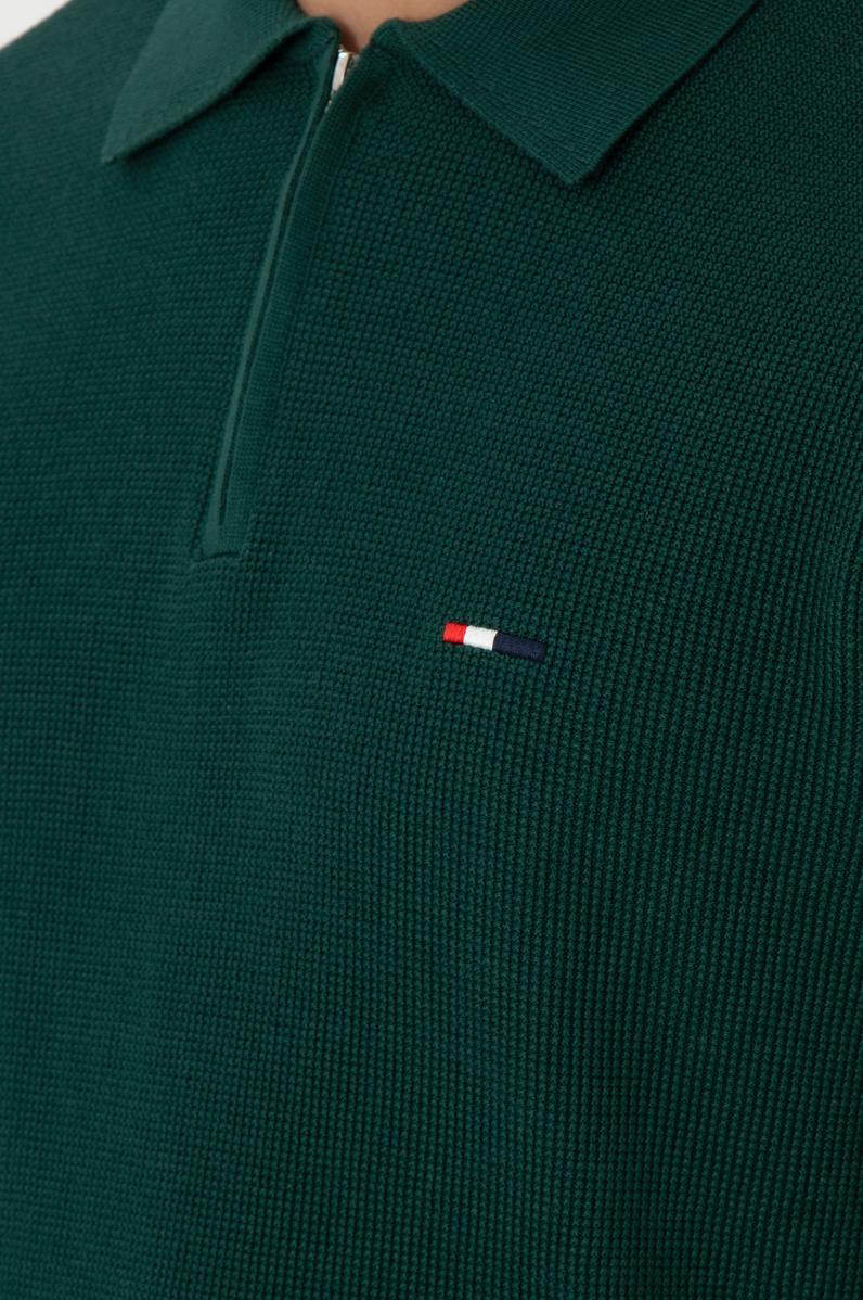 Erkek Regular Fit Yarım Fermuarlı Koyu Yeşil Basic Kazak