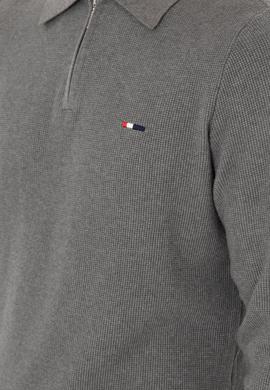 Erkek Regular Fit Yarım Fermuarlı Gri Melanj Basic Kazak - 50298266073