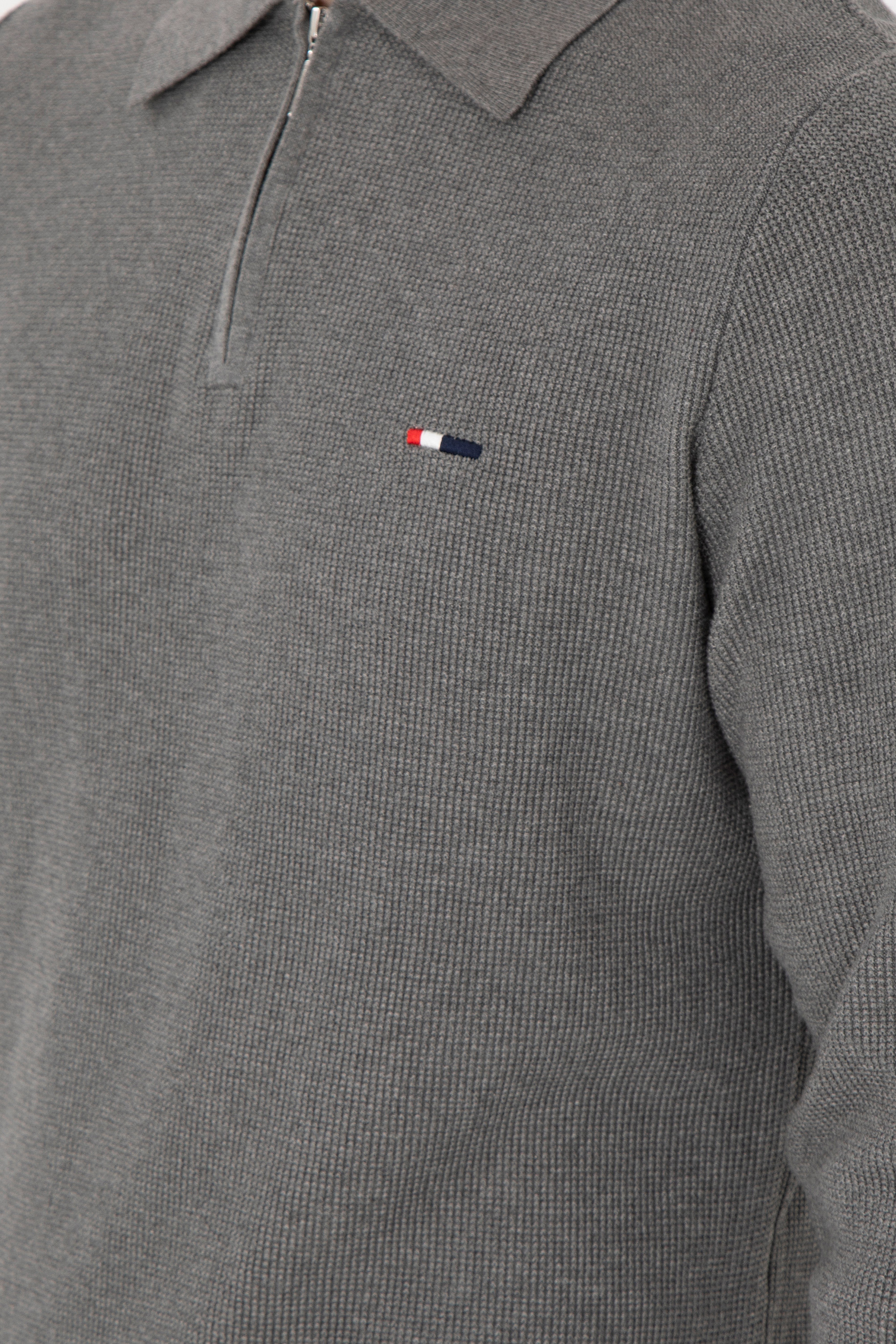 Erkek Regular Fit Yarım Fermuarlı Gri Melanj Basic Kazak - Image 7