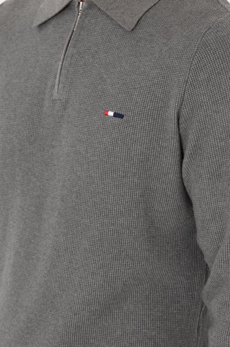 Erkek Regular Fit Yarım Fermuarlı Gri Melanj Basic Kazak