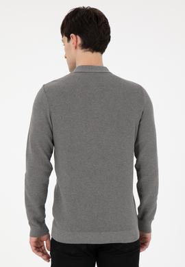 Erkek Regular Fit Yarım Fermuarlı Gri Melanj Basic Kazak - 50298266073