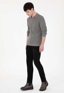 Erkek Regular Fit Yarım Fermuarlı Gri Melanj Basic Kazak - 50298266073