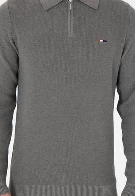 Erkek Regular Fit Yarım Fermuarlı Gri Melanj Basic Kazak - 50298266073