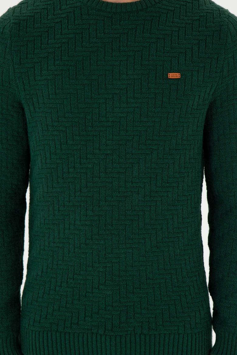 Erkek Slim Fit Bisiklet Yaka Koyu Yeşil Kazak - 50297050008