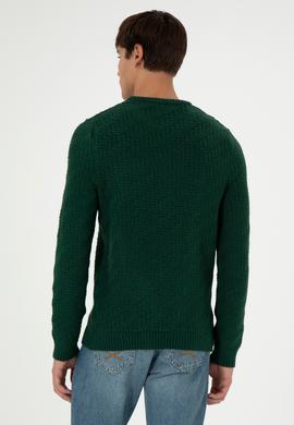 Erkek Slim Fit Bisiklet Yaka Koyu Yeşil Kazak - 50297050008