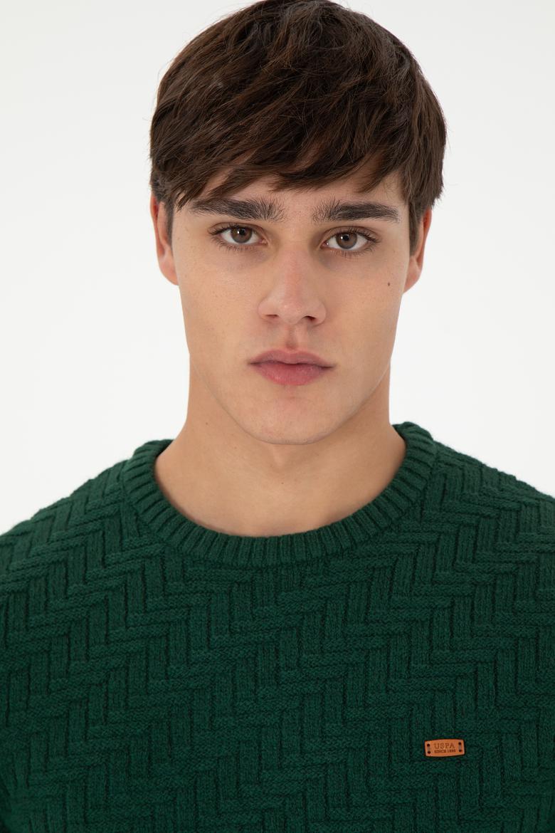 Erkek Slim Fit Bisiklet Yaka Koyu Yeşil Kazak - 50297050008