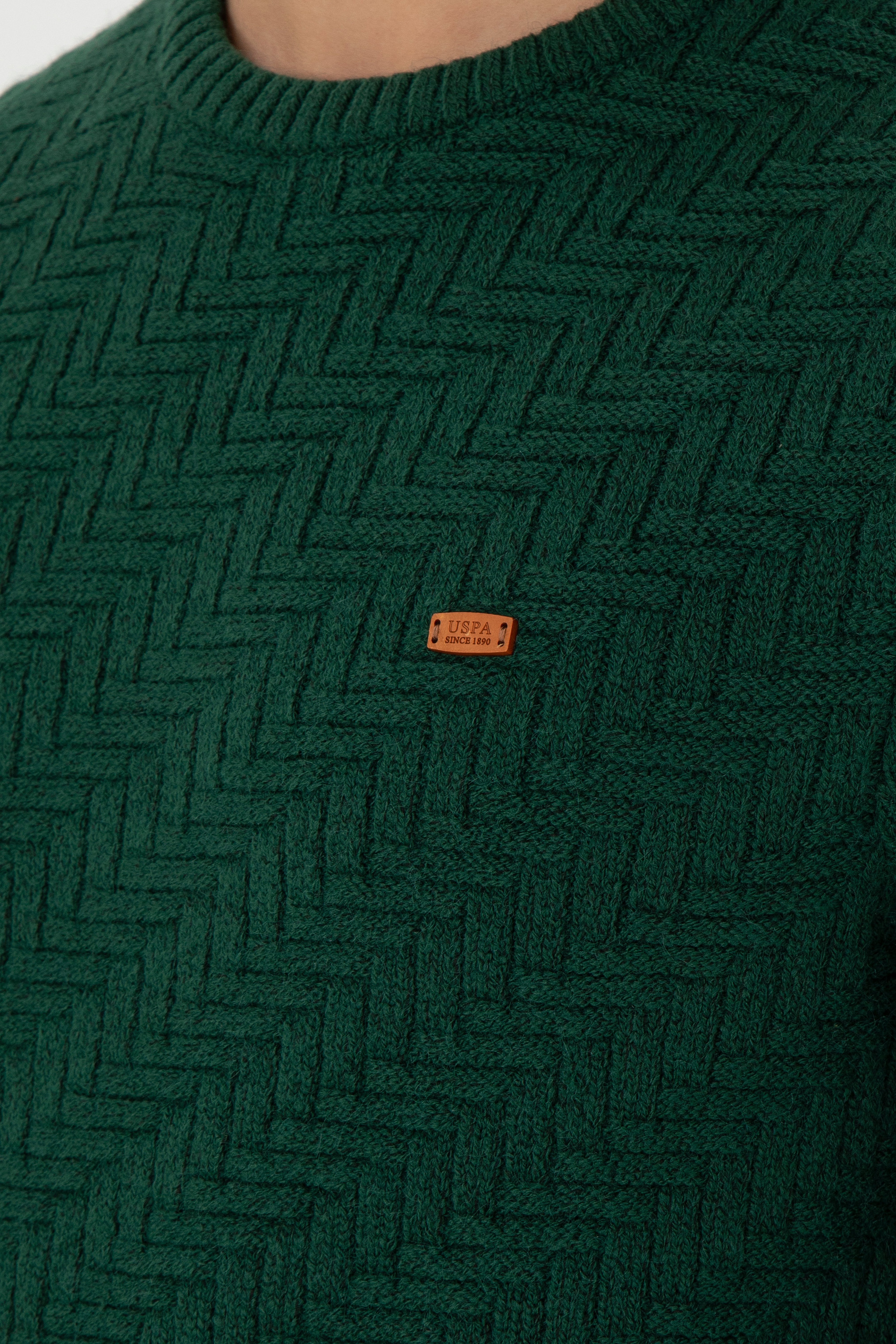 Erkek Slim Fit Bisiklet Yaka Koyu Yeşil Kazak - Image 7