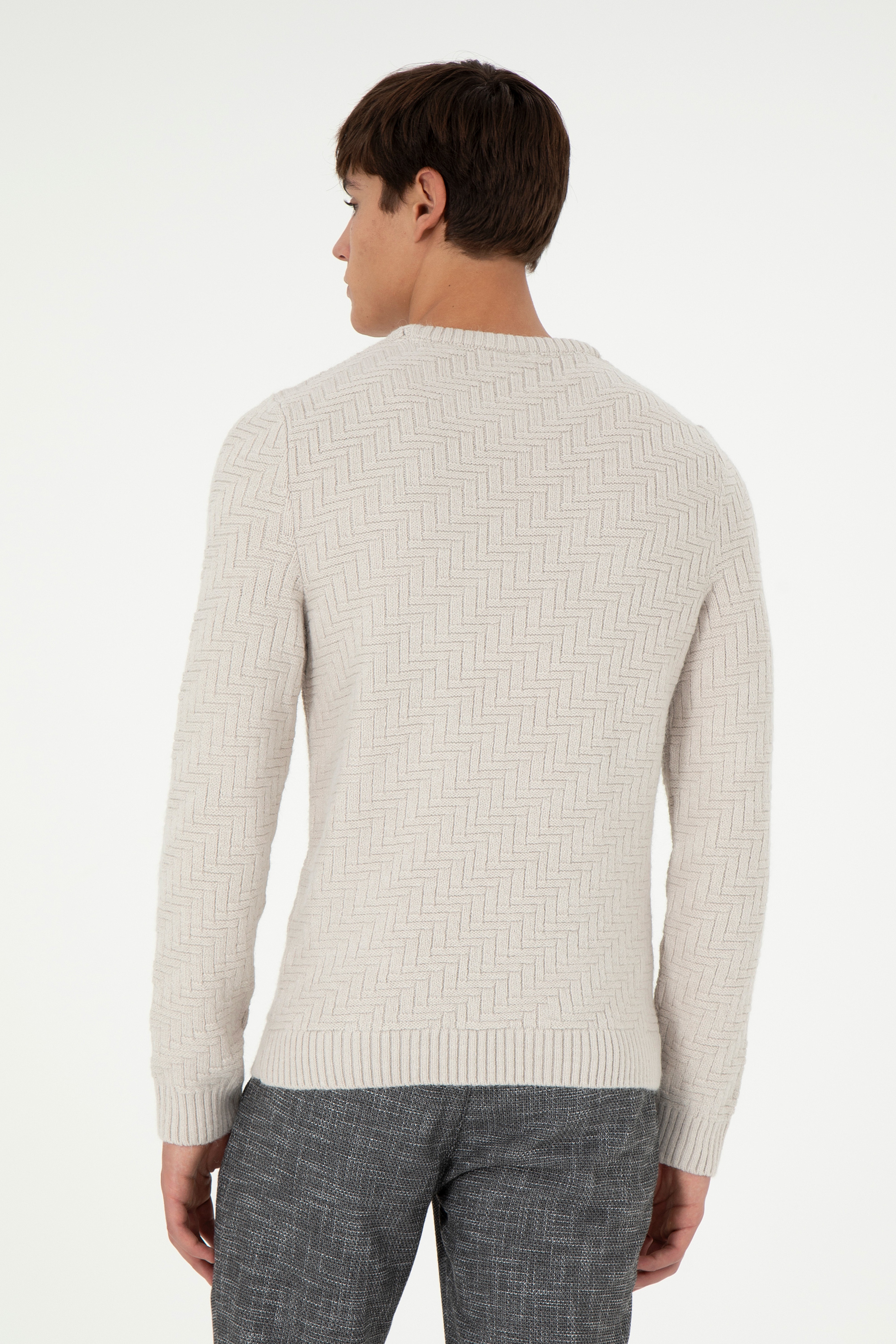 Erkek Slim Fit Bisiklet Yaka Taş Kazak - Image 5