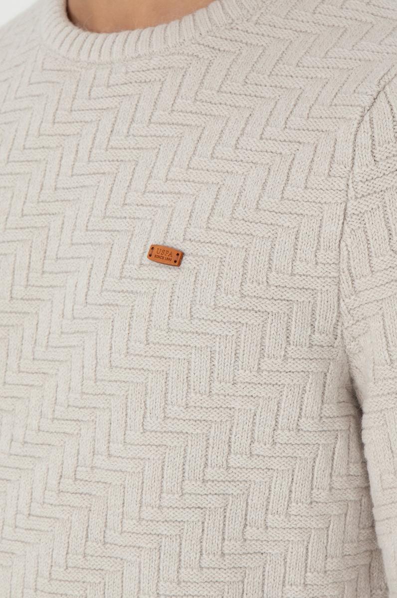 Erkek Slim Fit Bisiklet Yaka Taş Kazak