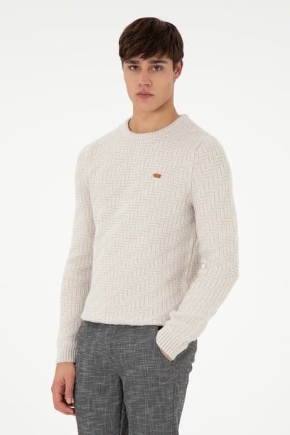 Erkek Slim Fit Bisiklet Yaka Taş Kazak
