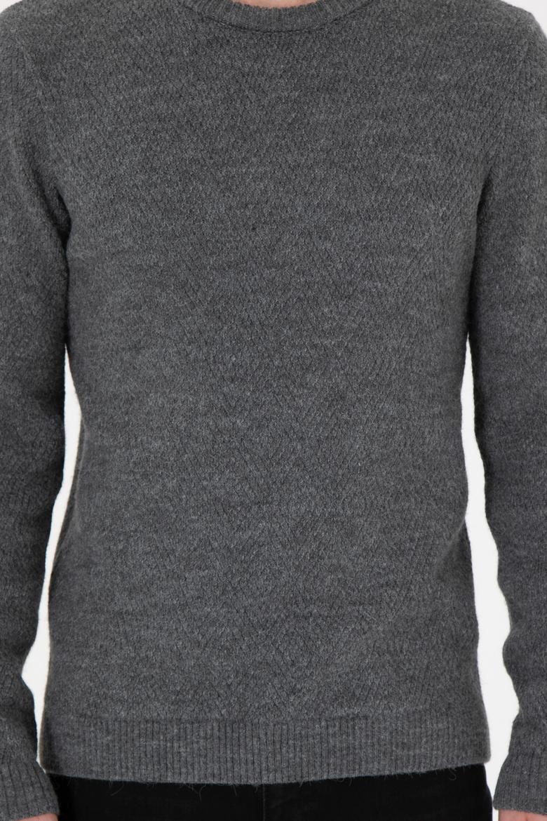 Erkek Regular Fit Bisiklet Yaka Gri Melanj Kazak - 50297049028