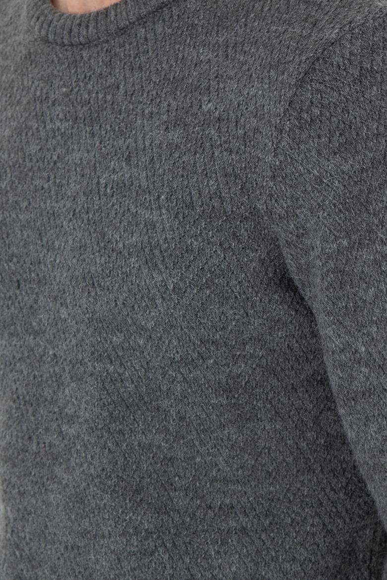 Erkek Regular Fit Bisiklet Yaka Gri Melanj Kazak - 50297049028