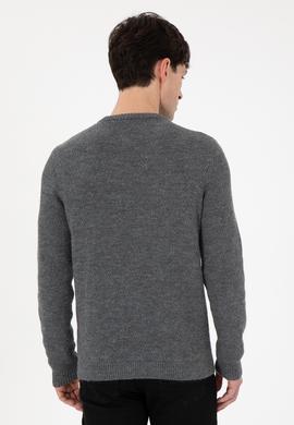 Erkek Regular Fit Bisiklet Yaka Gri Melanj Kazak - 50297049028