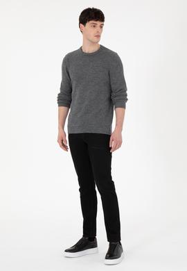 Erkek Regular Fit Bisiklet Yaka Gri Melanj Kazak - 50297049028