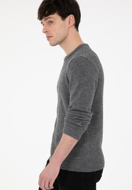 Erkek Regular Fit Bisiklet Yaka Gri Melanj Kazak - 50297049028