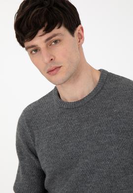 Erkek Regular Fit Bisiklet Yaka Gri Melanj Kazak - 50297049028