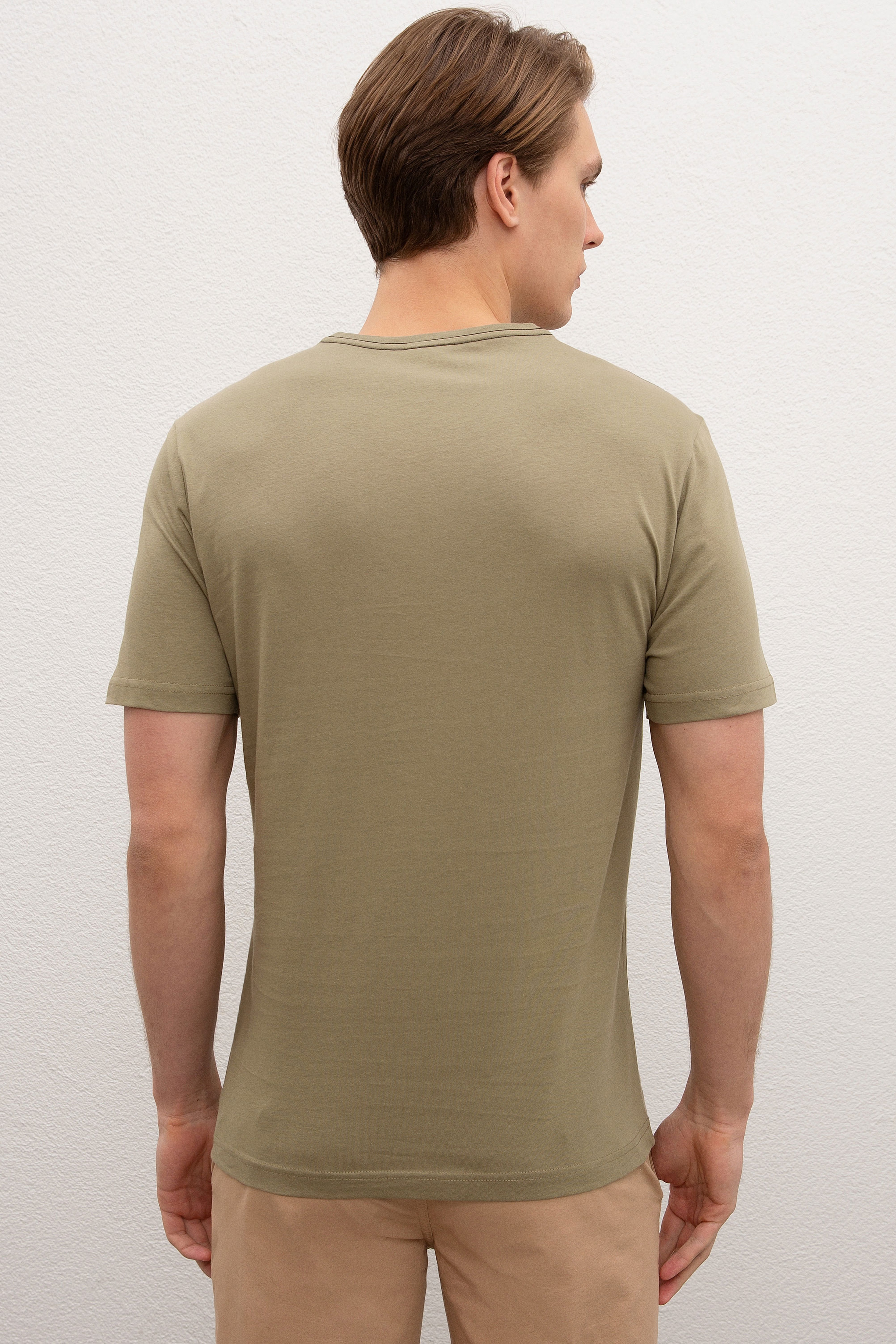 Erkek Haki Bisiklet Yaka T-Shirt