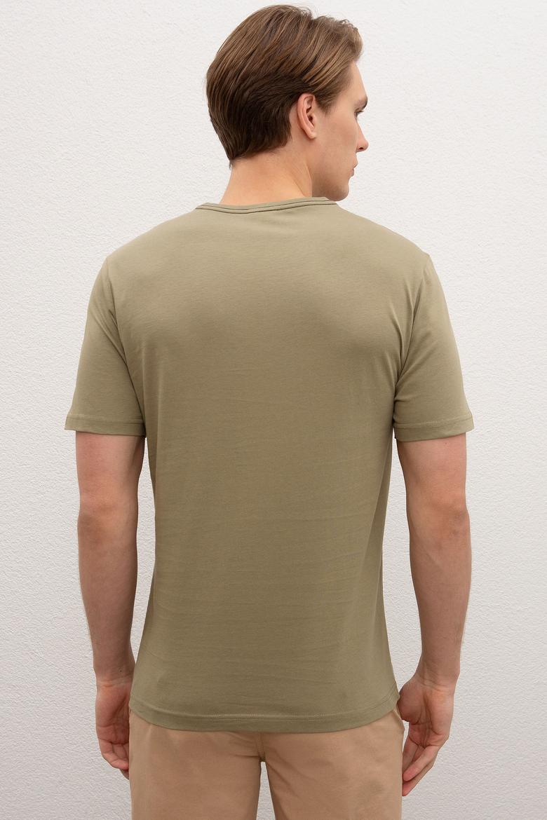 Erkek Haki Bisiklet Yaka T-Shirt - 50220549010