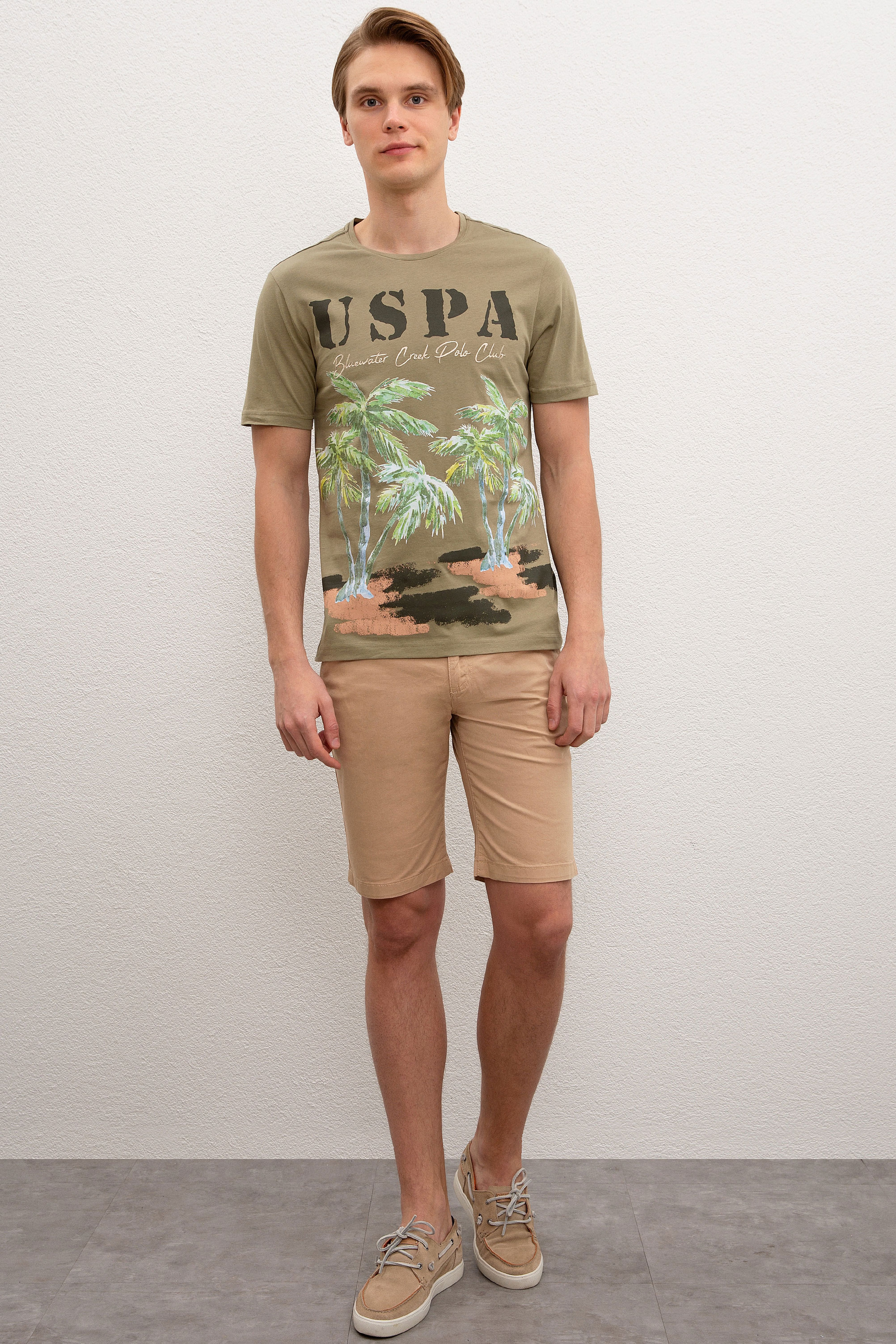 Erkek Haki Bisiklet Yaka T-Shirt - Image 4