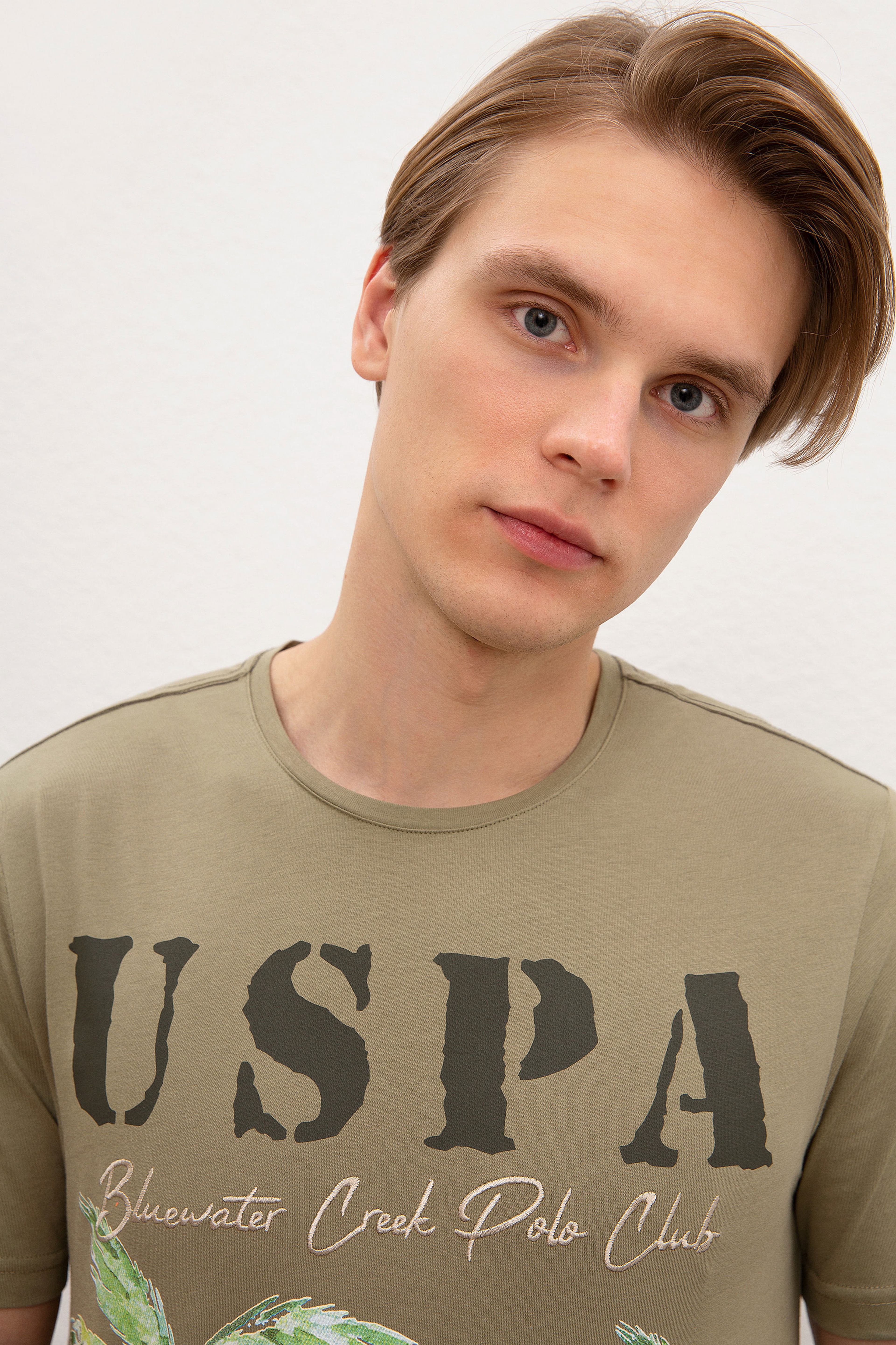 Erkek Haki Bisiklet Yaka T-Shirt