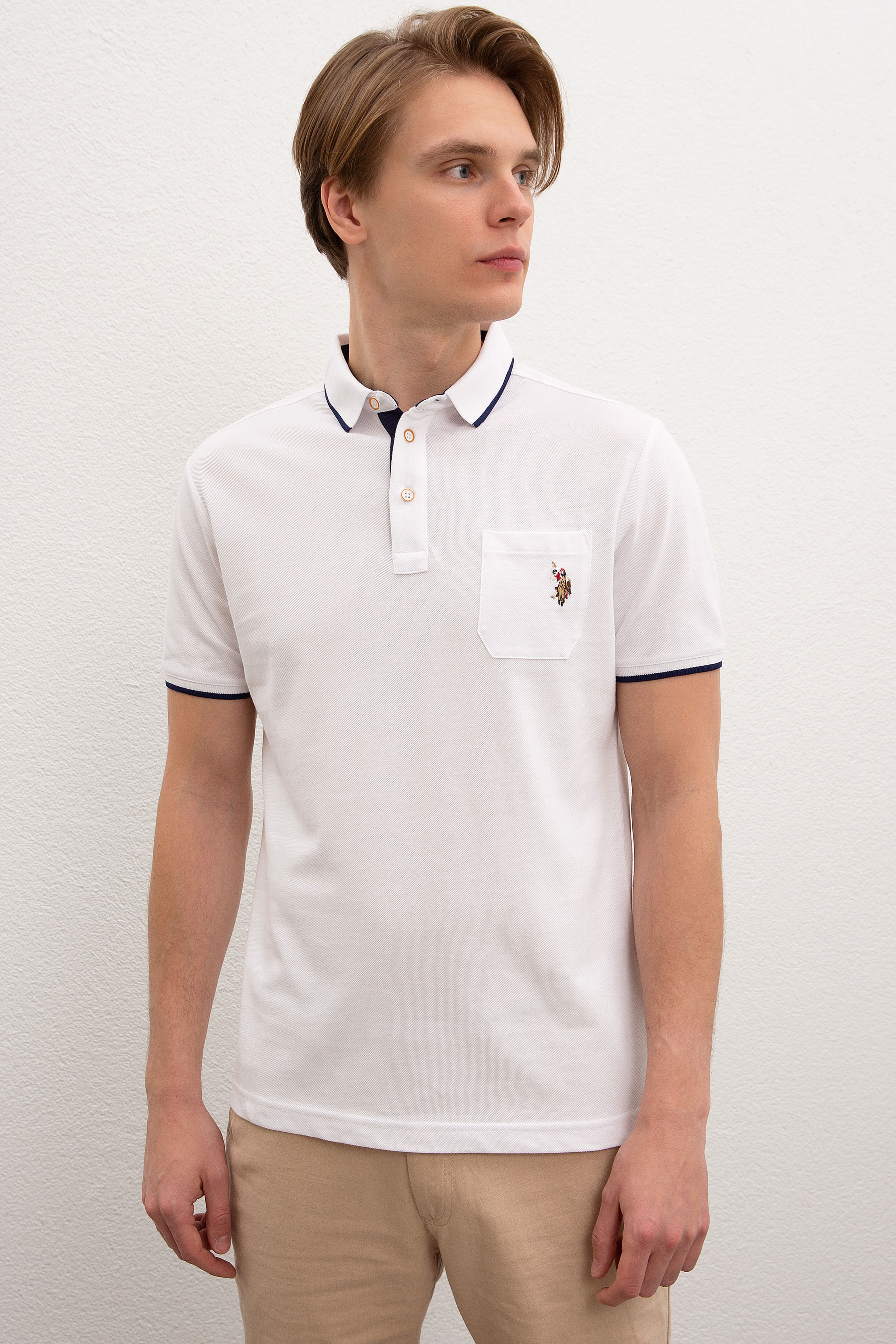 Erkek Beyaz Polo Yaka T-Shirt - Image 1