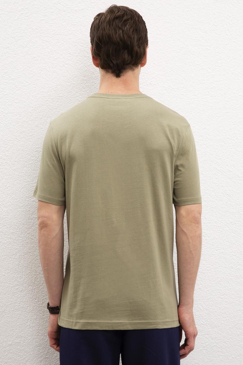 Erkek Haki Bisiklet Yaka T-Shirt Basic - 50216452122