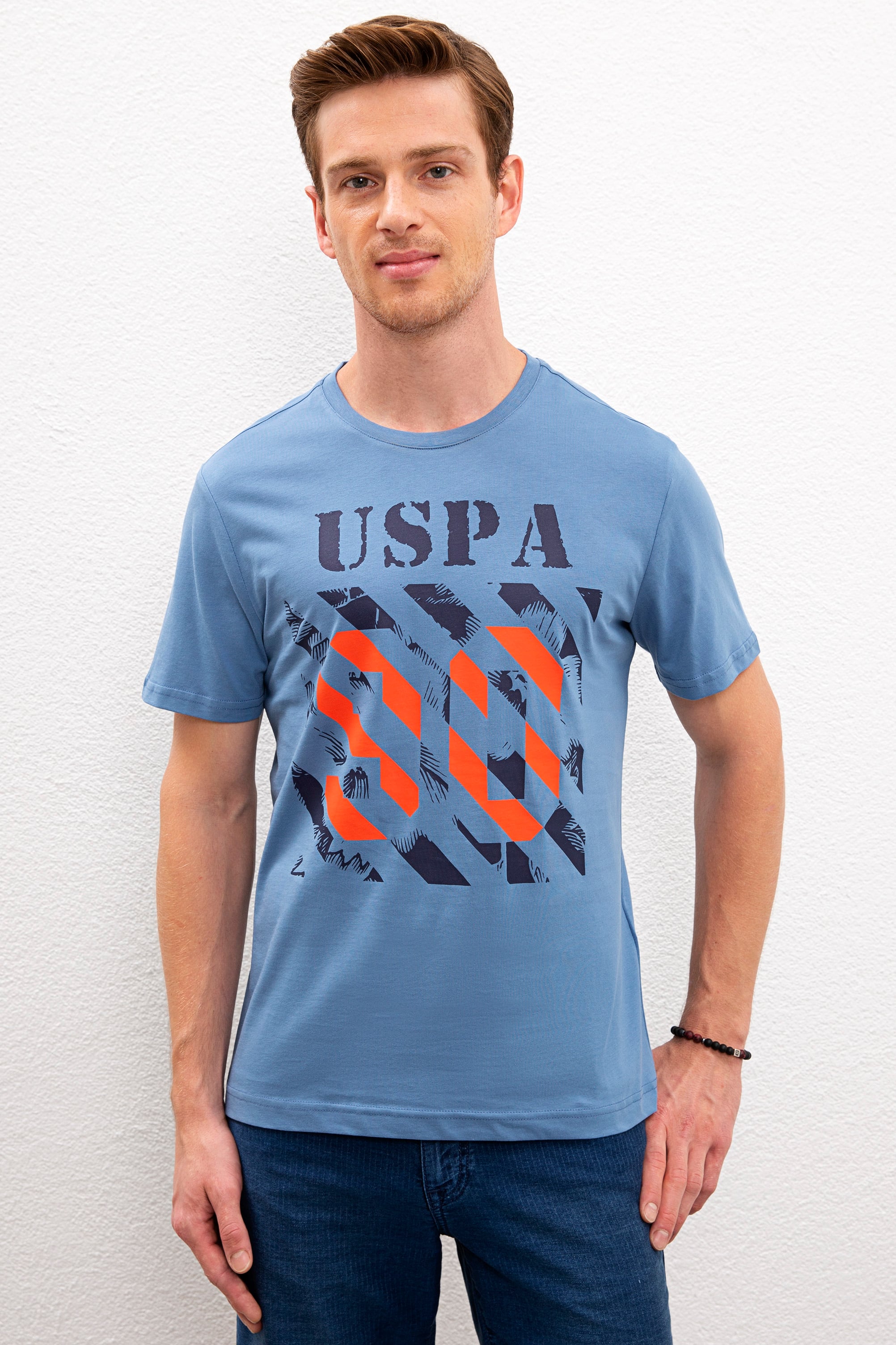 Erkek İndigo Bisiklet Yaka T-Shirt