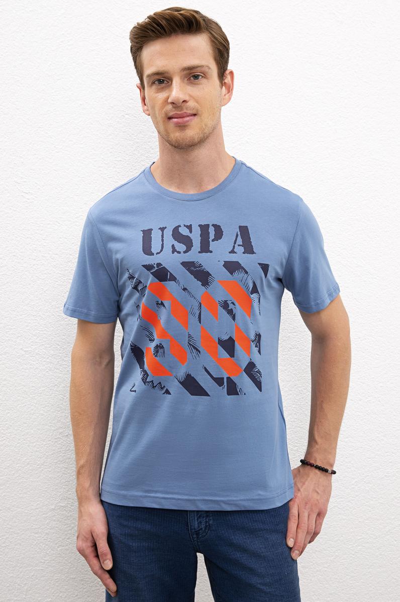 Erkek İndigo Bisiklet Yaka T-Shirt