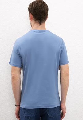 Erkek İndigo Bisiklet Yaka T-Shirt - 50217798038