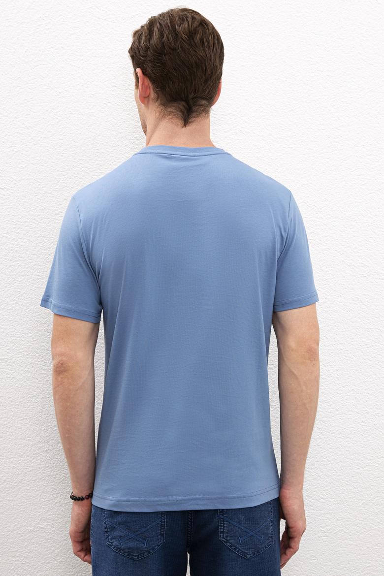 Erkek İndigo Bisiklet Yaka T-Shirt - 50217798038