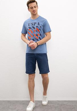 Erkek İndigo Bisiklet Yaka T-Shirt - 50217798038