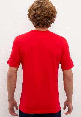 Erkek Kırmızı Bisiklet Yaka T-Shirt Basic - 50216452131