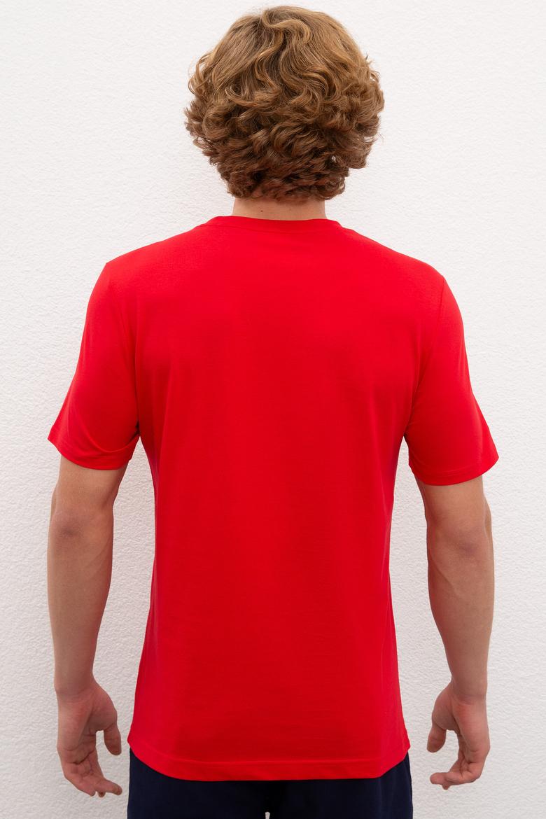 Erkek Kırmızı Bisiklet Yaka T-Shirt Basic - 50216452131