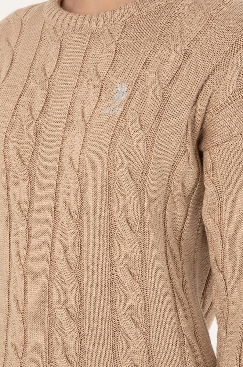 Kadın Kum Melanj Bisiklet Yaka Kazak