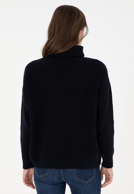 Kadın Lacivert V Yaka Fermuarlı Kazak - 50297086001