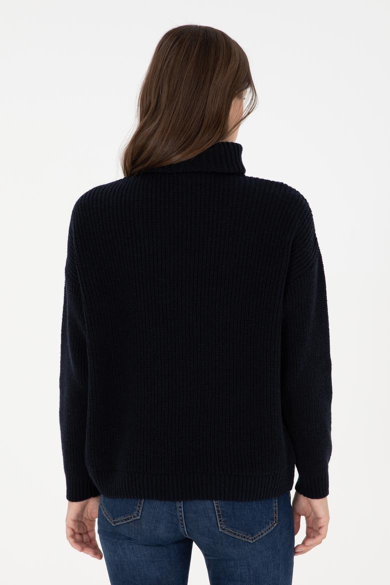 Kadın Lacivert V Yaka Fermuarlı Kazak - 50297086001