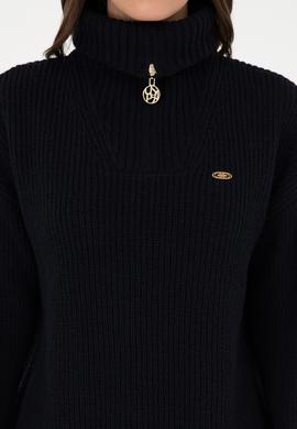 Kadın Lacivert V Yaka Fermuarlı Kazak - 50297086001