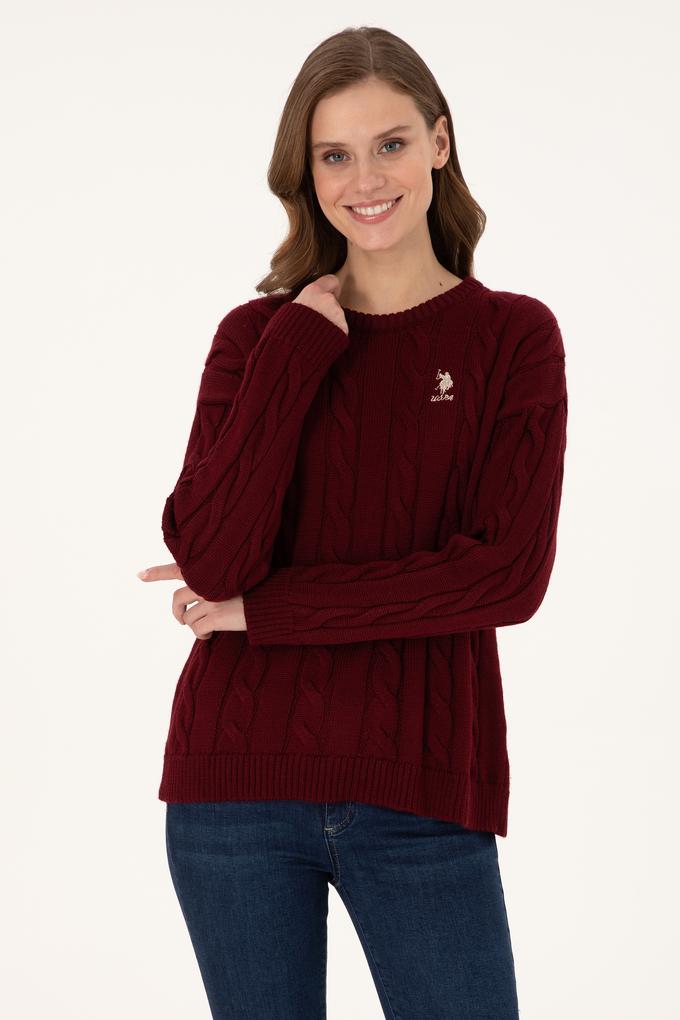 Kadın Bordo Bisiklet Yaka Kazak