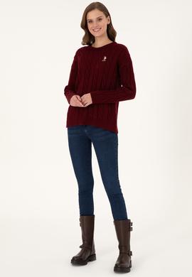 Kadın Bordo Bisiklet Yaka Kazak - 50297110018